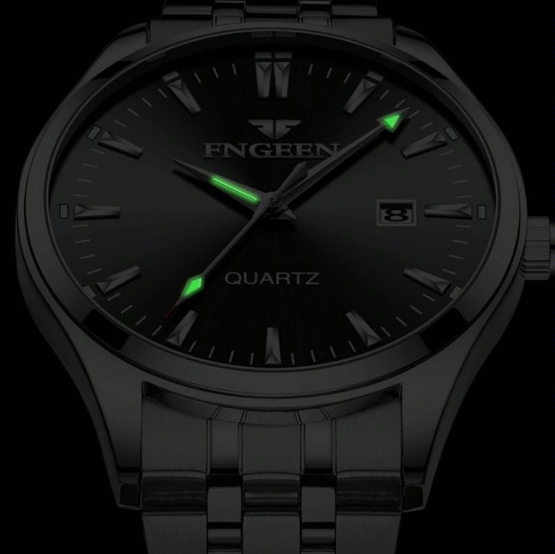 Simple Luminous Quartz Watch for Men with Calendar - Black Steel White Surface
