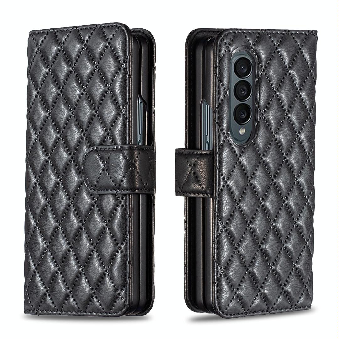 For Samsung Galaxy Z Fold4 5G Diamond Lattice Flip Wallet Case - Blue