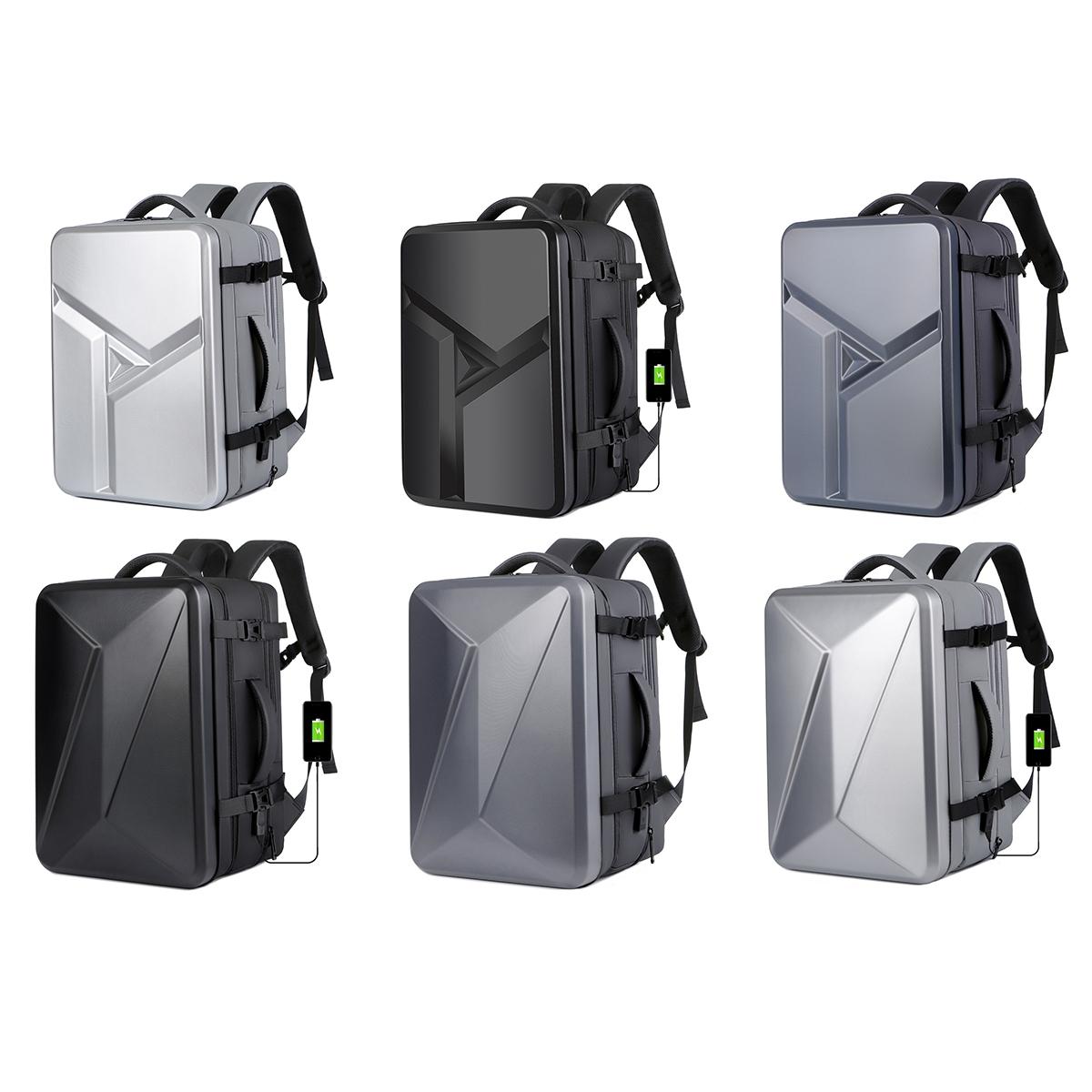 Waterproof Expandable Hard Shell Backpack with Usb Charging - Large Capacity Black - 162 Light Gray