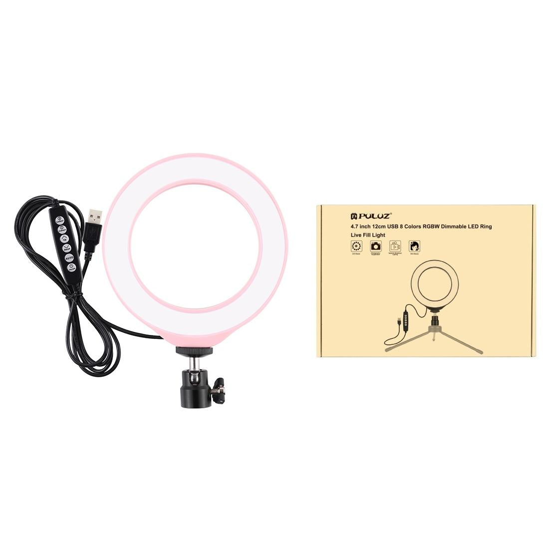 10 Mode Rgbw Led Ring Light with Tripod and Ball Head - 4.7 Inch Curved Surface - Pink