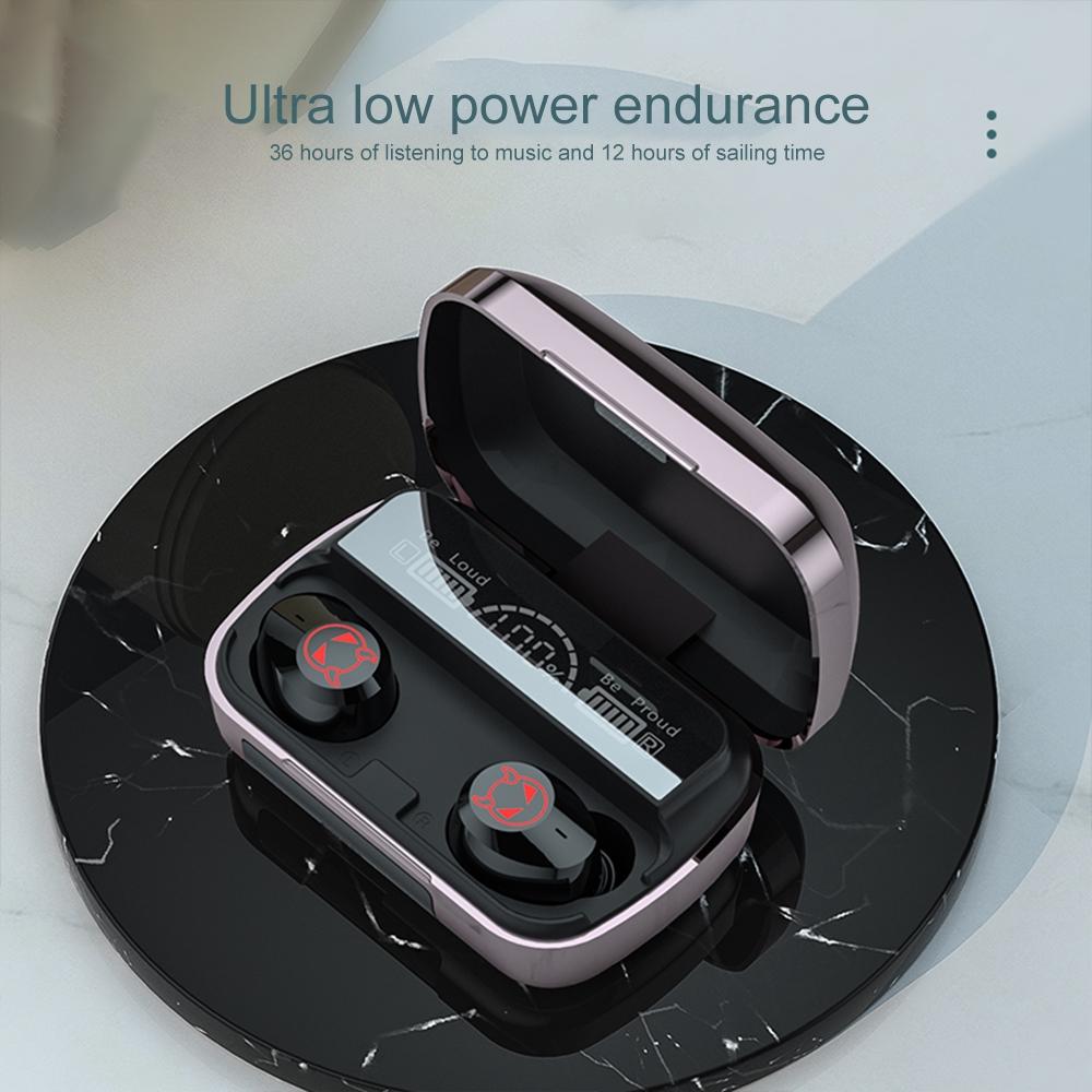 Intelligent Noise Reduction Bluetooth Earphones with Touch Control and Battery Display - Pink