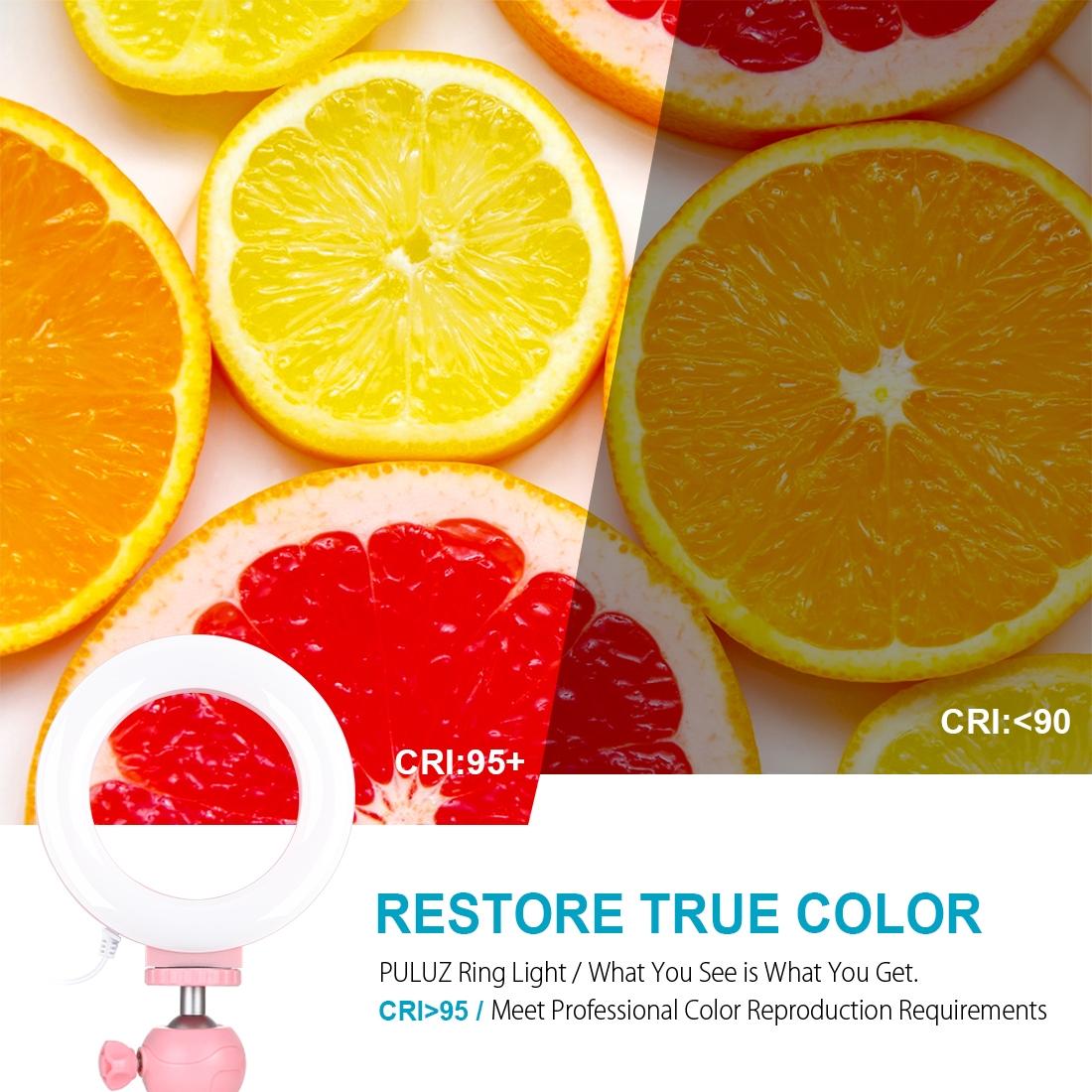 12cm Led Ring Light with Usb 3 Modes Dimmable Cold Shoe Tripod Ball Head - Pink