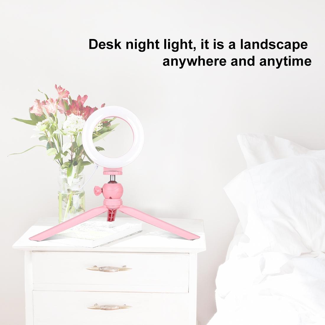 12cm Led Ring Light with Usb 3 Modes Dimmable Cold Shoe Tripod Ball Head - Pink