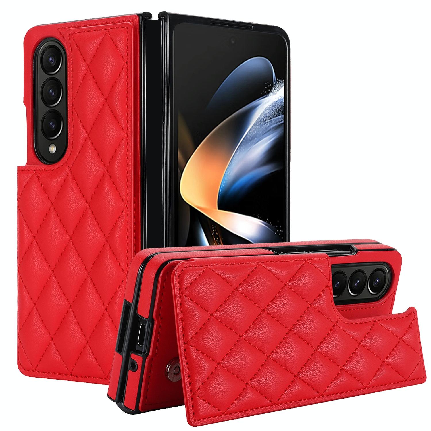 For Samsung Galaxy Z Fold4 5G Foldable Full Coverage Double Buckle Pu Phone Case - Red