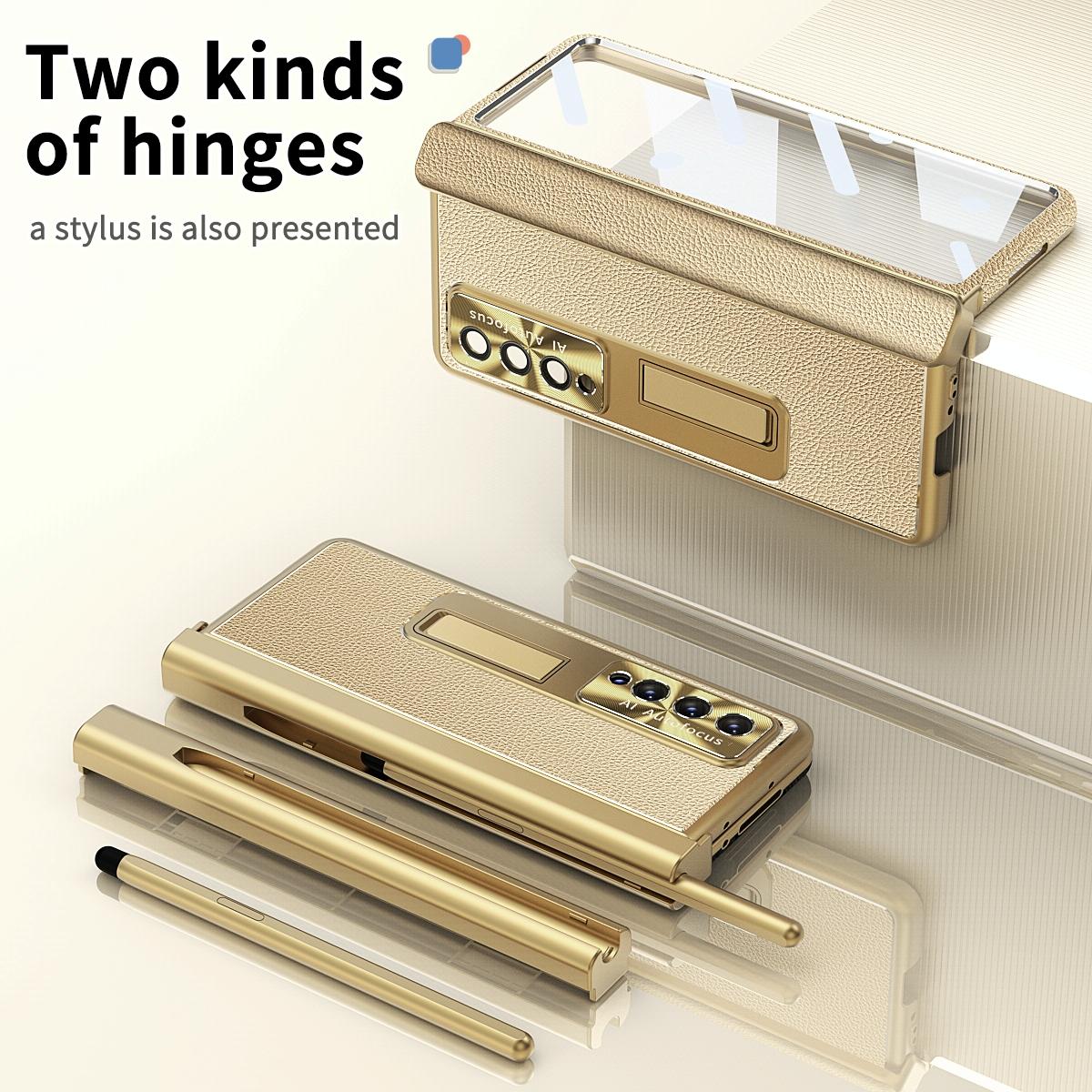 For Samsung Galaxy Z Fold4 5G Shockproof Magnetic Litchi Pattern Phone Case - Champagne Gold