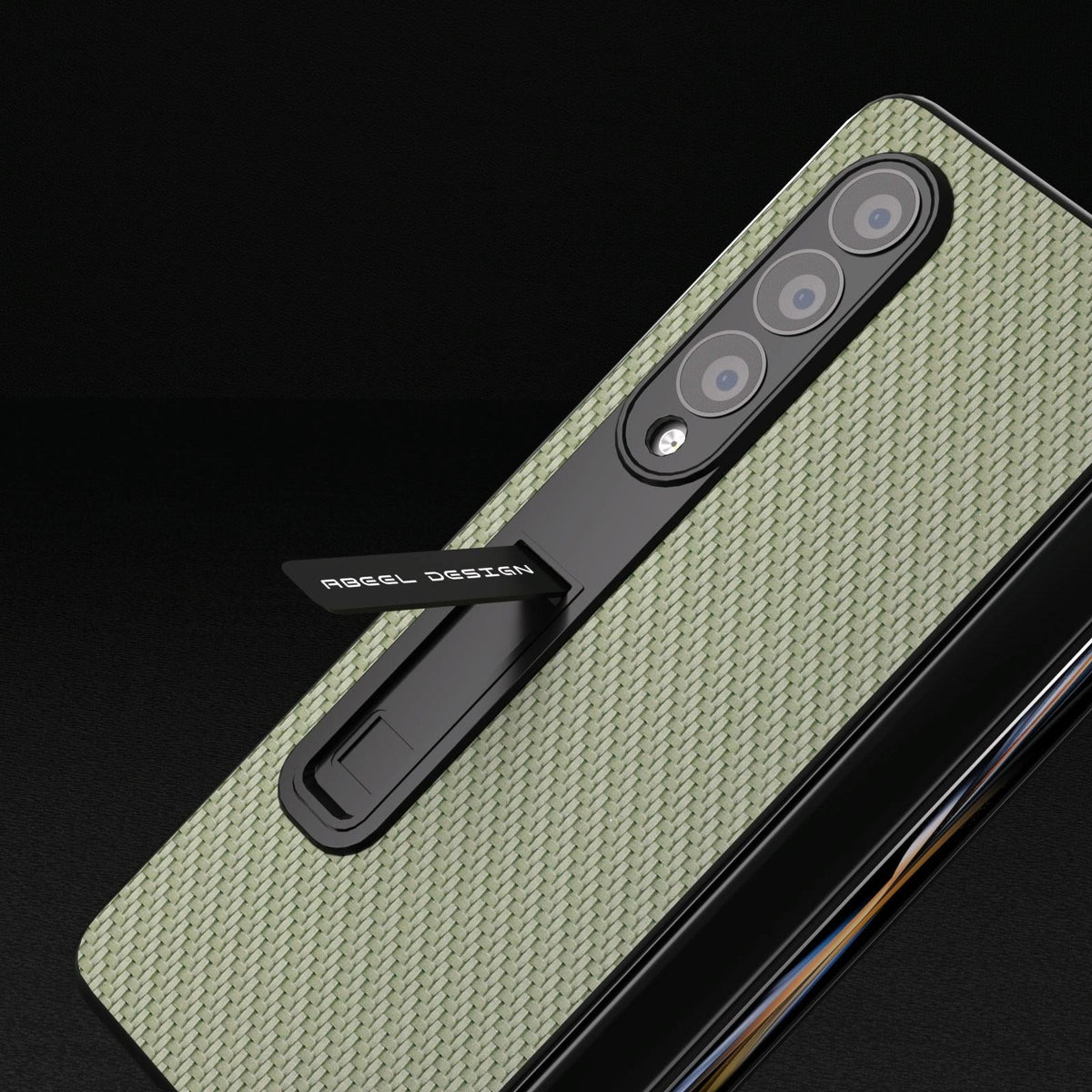 For Samsung Galaxy Z Fold4 5G Carbon Fiber Phone Case With Holder - Green