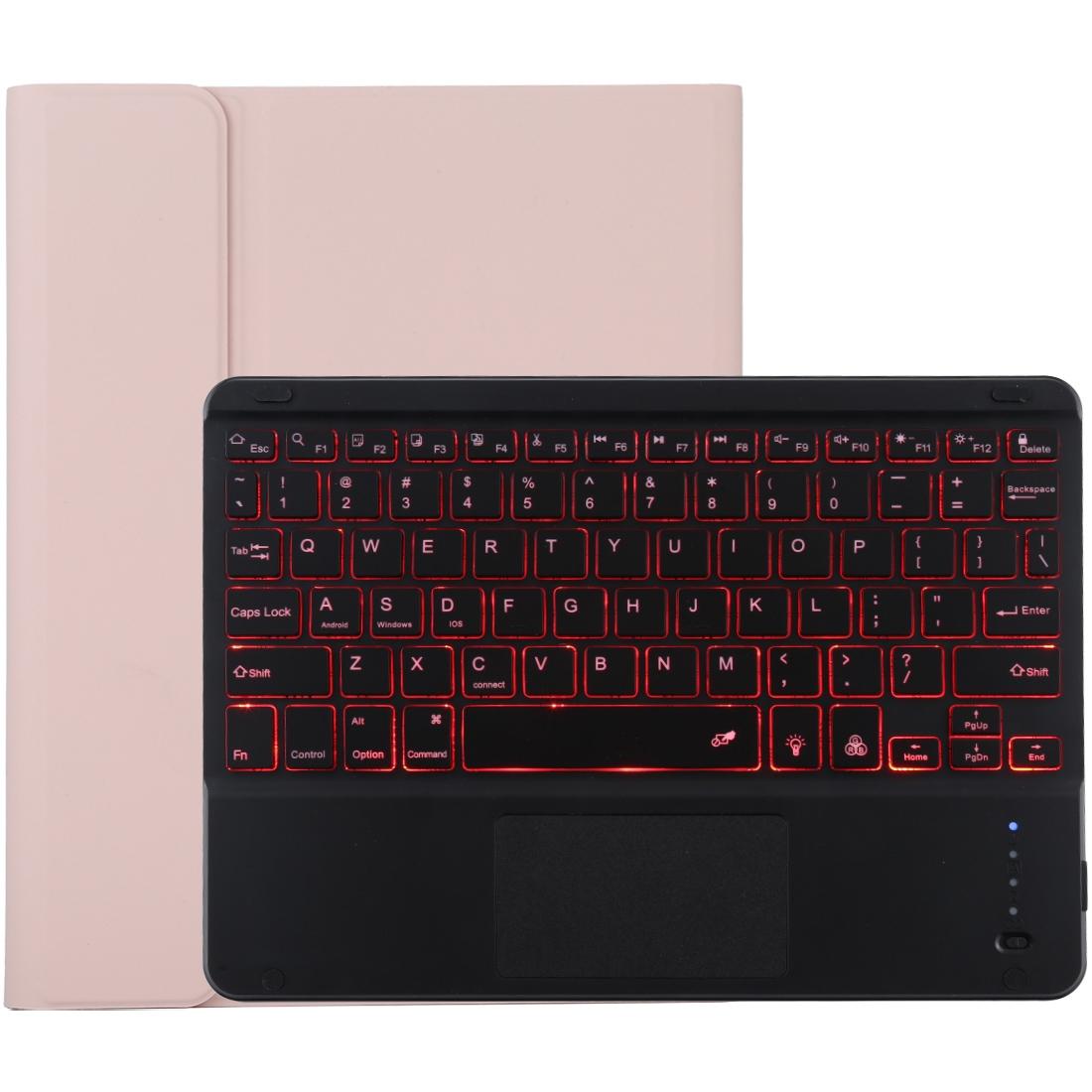 Bluetooth Tablet Case For Ipad 10.2 / Ipad Air 2019 With Touch Pad &amp; Backlight &amp; Pen Holder - Detachable Microfiber Leather - Pink