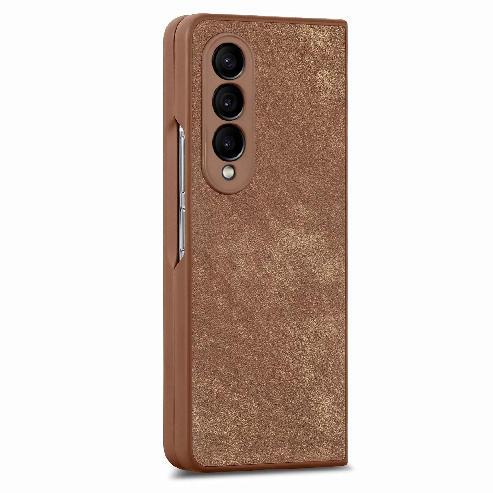 For Samsung Galaxy Z Fold4 5G Vintage Leather Fold Case - Brown