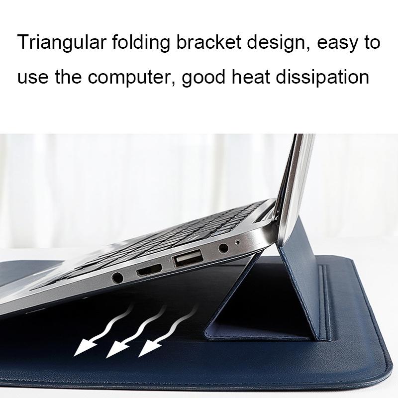 Leather Laptop Liner Bag - 14.1-15.4 Inches with Stand Function - Silver Gray With Bag