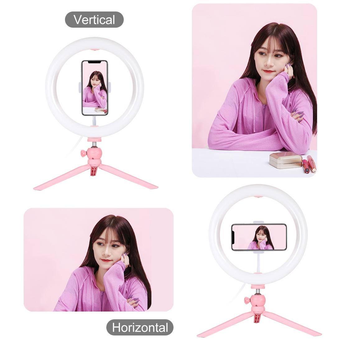 10.2 Led Ring Light with Tripod and Phone Clamp - 3 Modes Dual Colour Temperature Dimmable - Pink