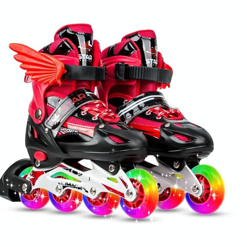 Adjustable Kids Roller Skates Set - Single Flash Wheels - Size S