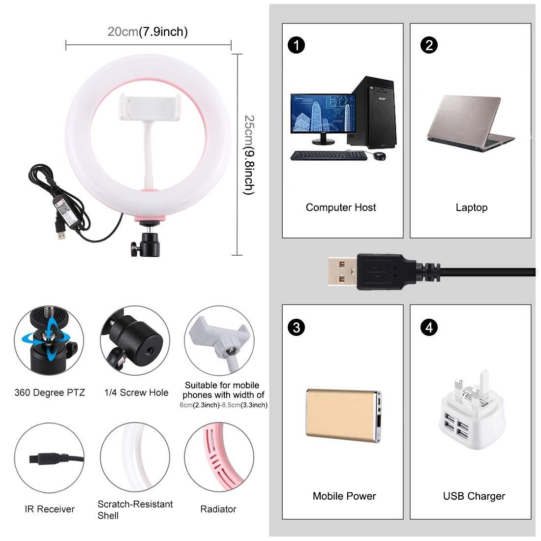 7.9 Dual Colour Led Ring Light with Usb Dimmable for Vlogging and Photography - Pink