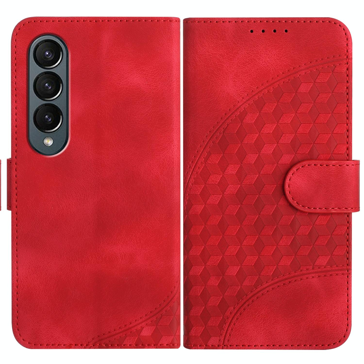 For Samsung Galaxy Z Fold4 5G Embossed Elephant Head Phone Case With Lanyard - Red