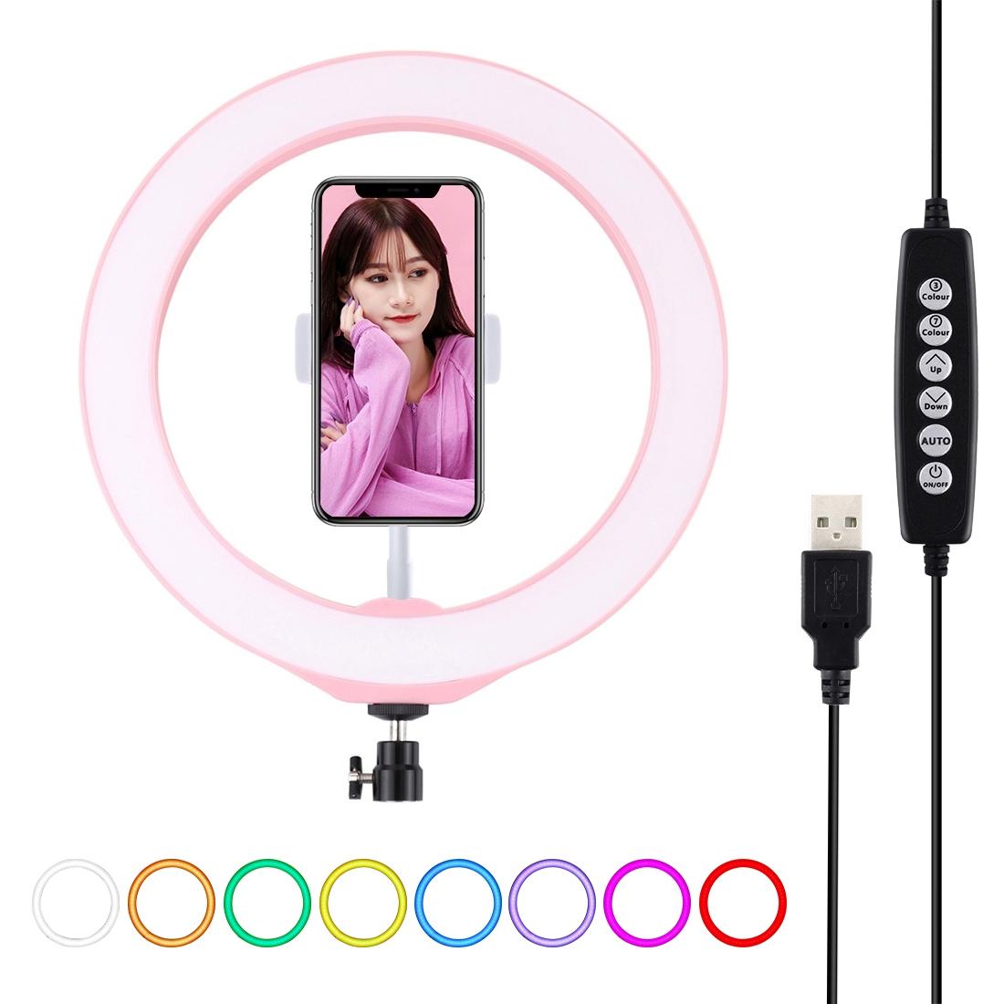 10.2 Usb Led Ring Light with 10 Modes Cold Shoe Tripod &amp; Phone Clamp - Pink