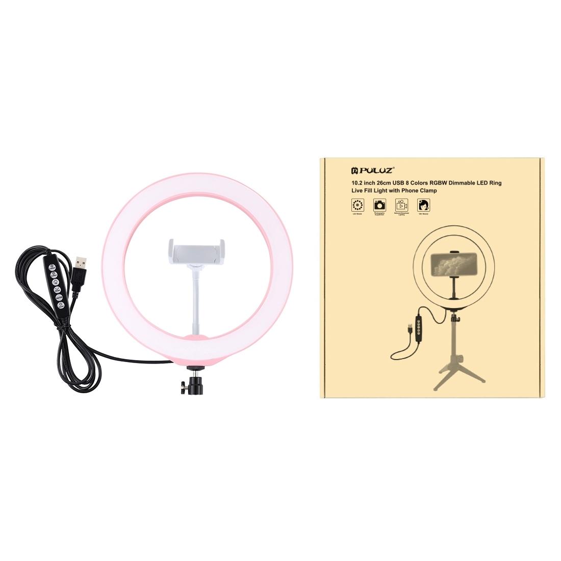 10.2 Usb Led Ring Light with 10 Modes Cold Shoe Tripod & Phone Clamp - Pink