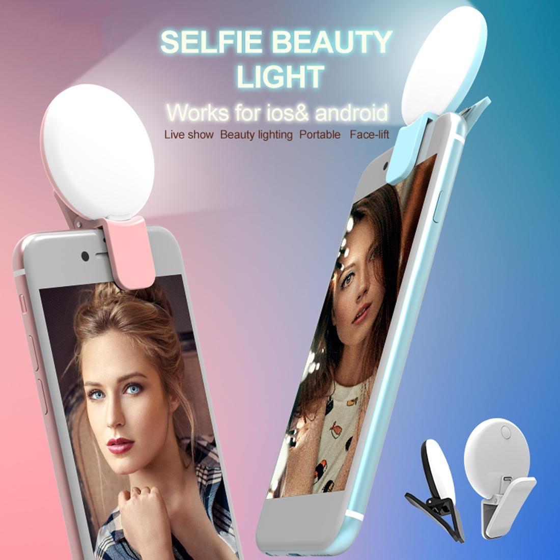 Portable Mini Beauty Light for Smartphones - 3 Brightness Levels 9 Led Warm / White - Iphone Galaxy Huawei Xiaomi Lg Htc - Pink