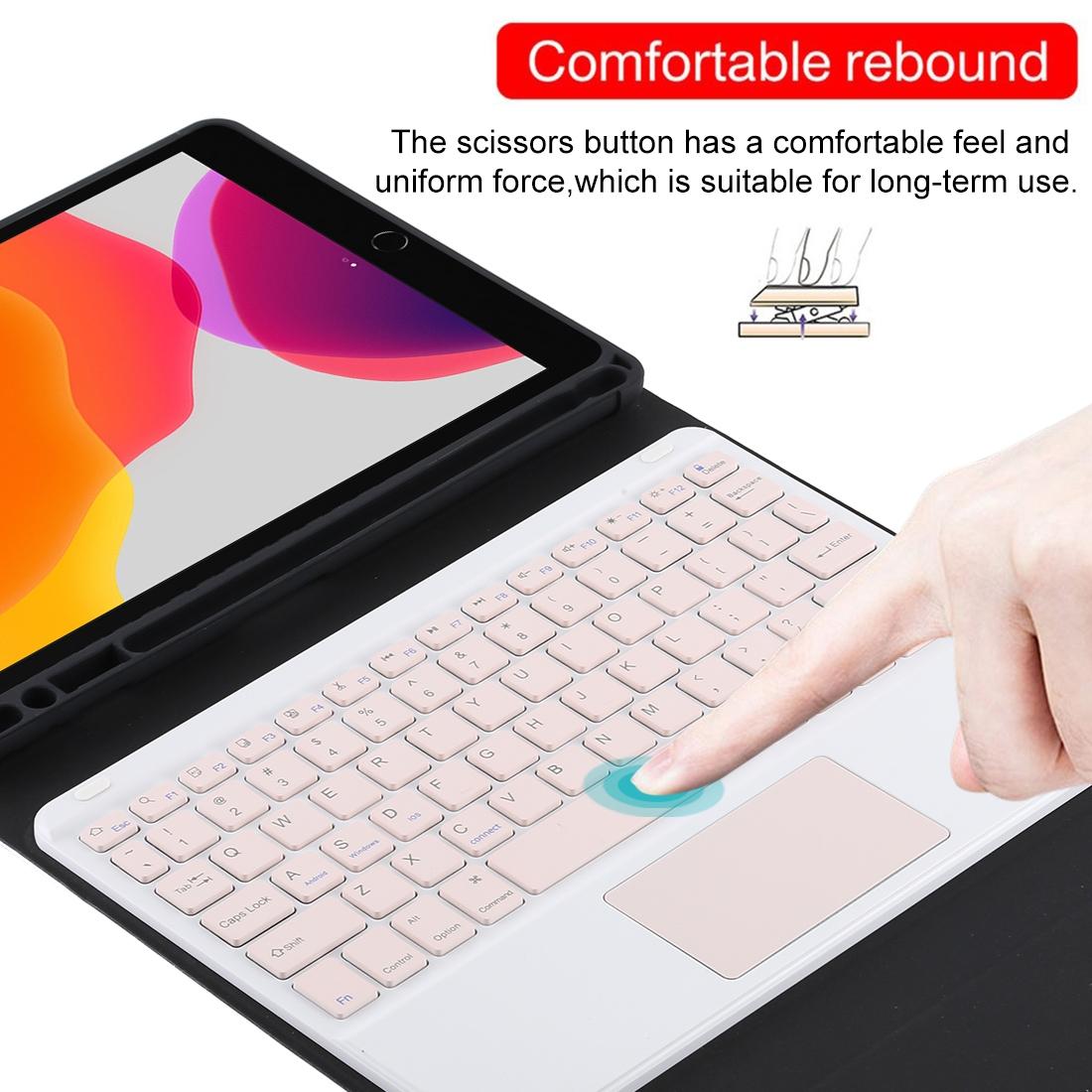 Bluetooth Keyboard & Tablet Case For Ipad 10.2 / Ipad Air 2019 - Detachable Touch Pad Pen Slot Holder - Pink Leather - Pink