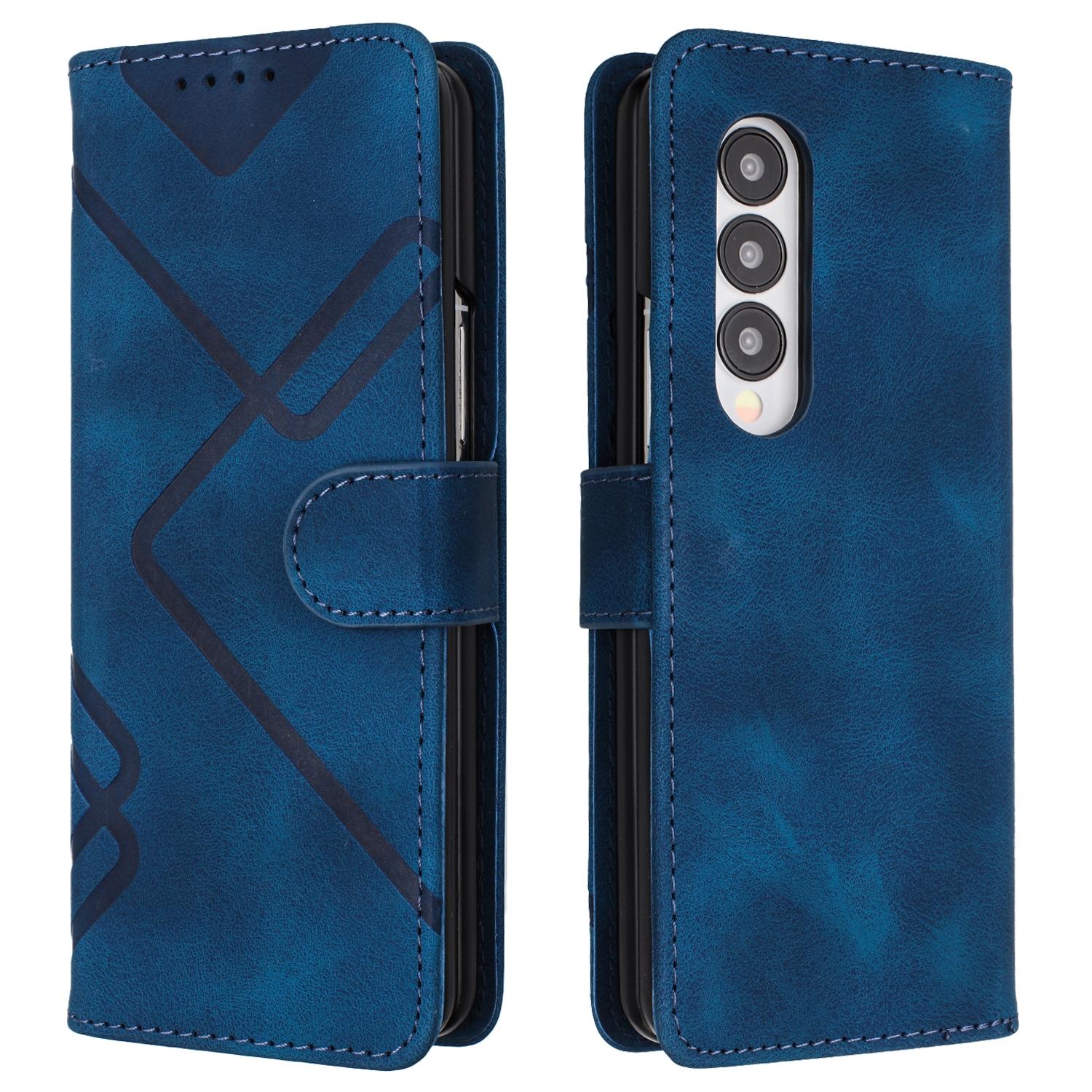For Samsung Galaxy Z Fold4 5G Smooth Leather Phone Case - Line Pattern - Royal Blue