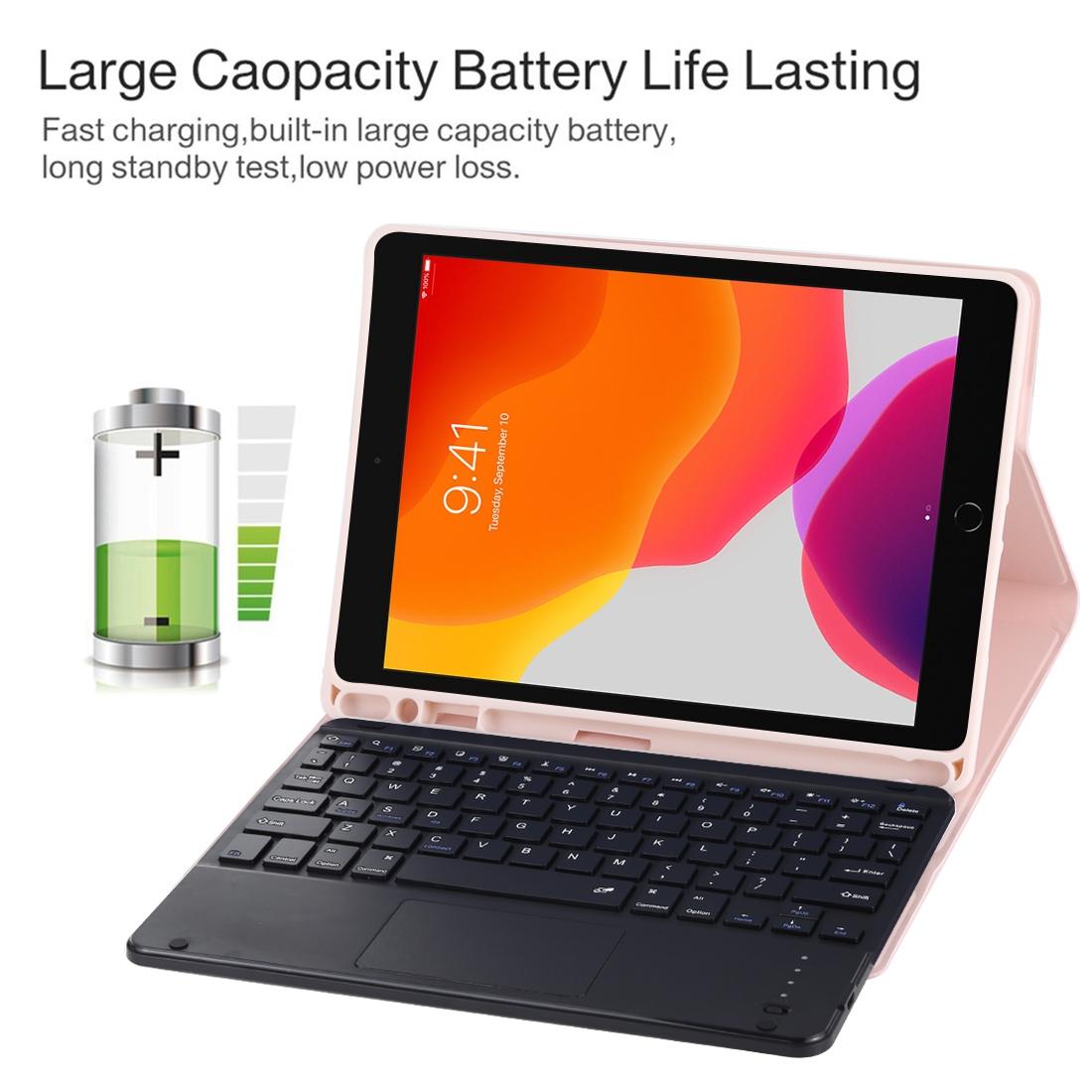 Bluetooth Keyboard & Tablet Case For Ipad 10.2 / Ipad Air 2019 - Detachable Touch Pad Pen Slot Holder - Microfiber Leather - Pink