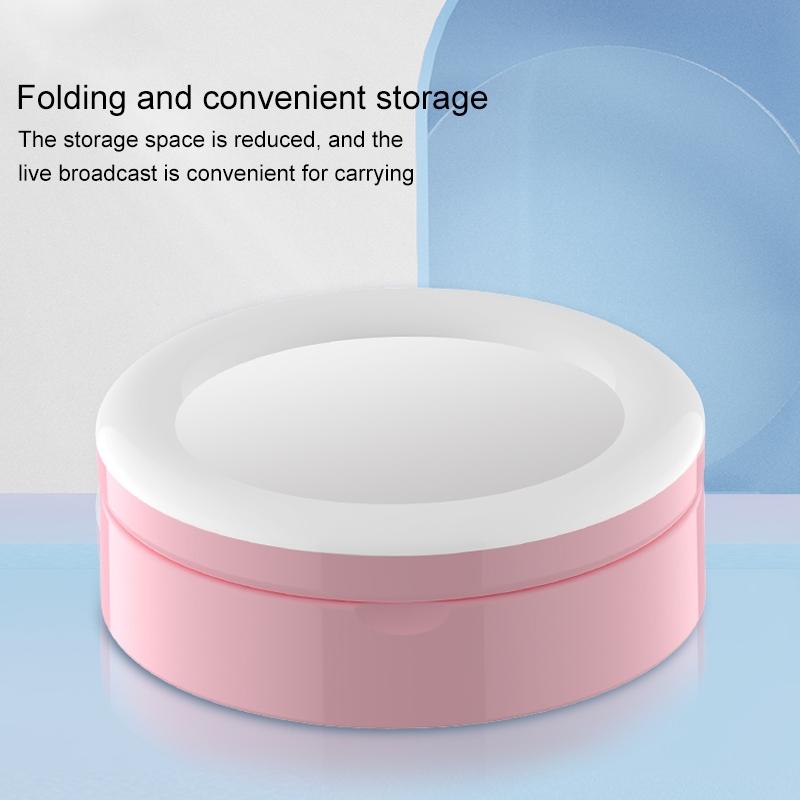 Foldable Desktop Makeup Mirror Holder with Storage - Pink