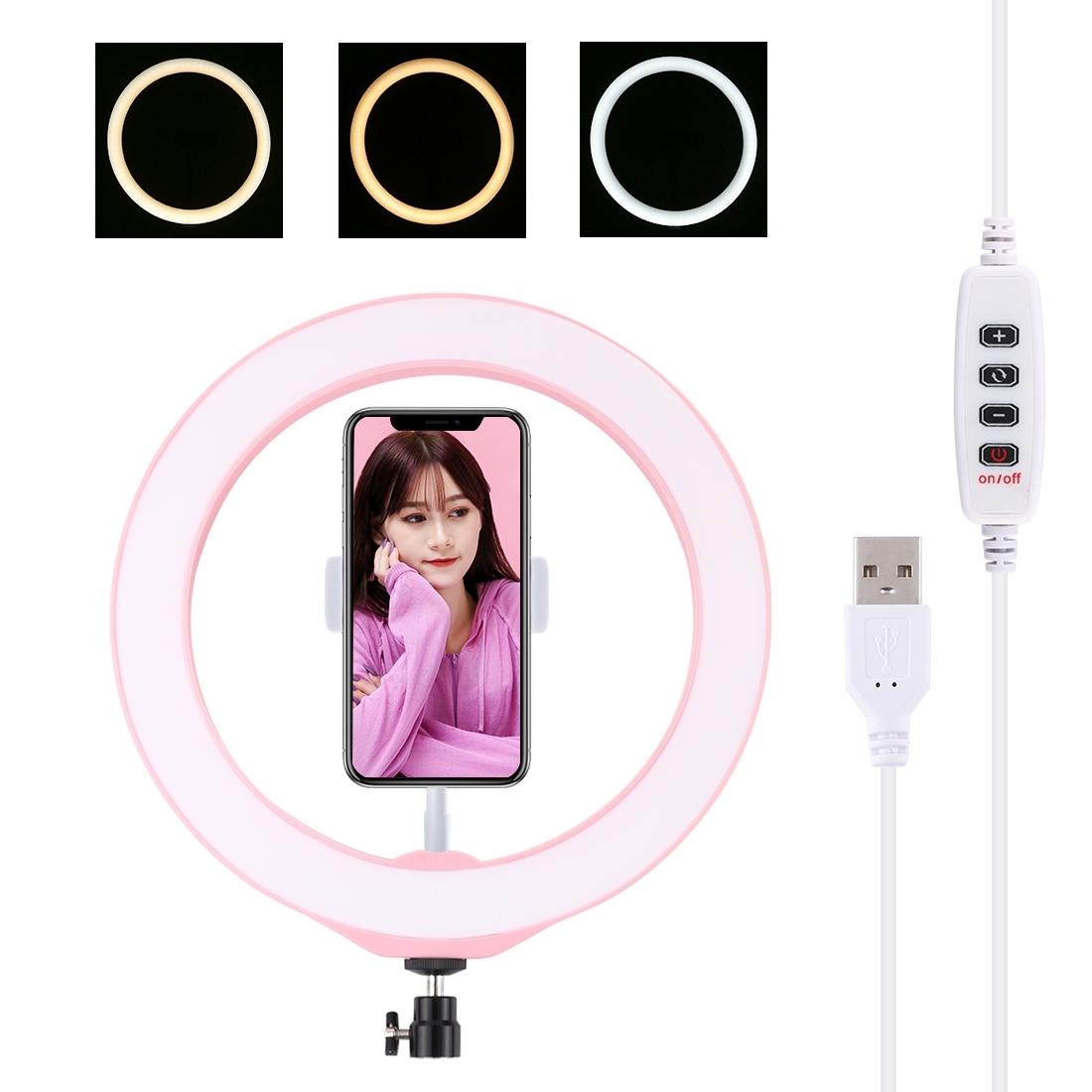 26cm Dimmable Led Ring Light with Tripod and Phone Clamp - Pink
