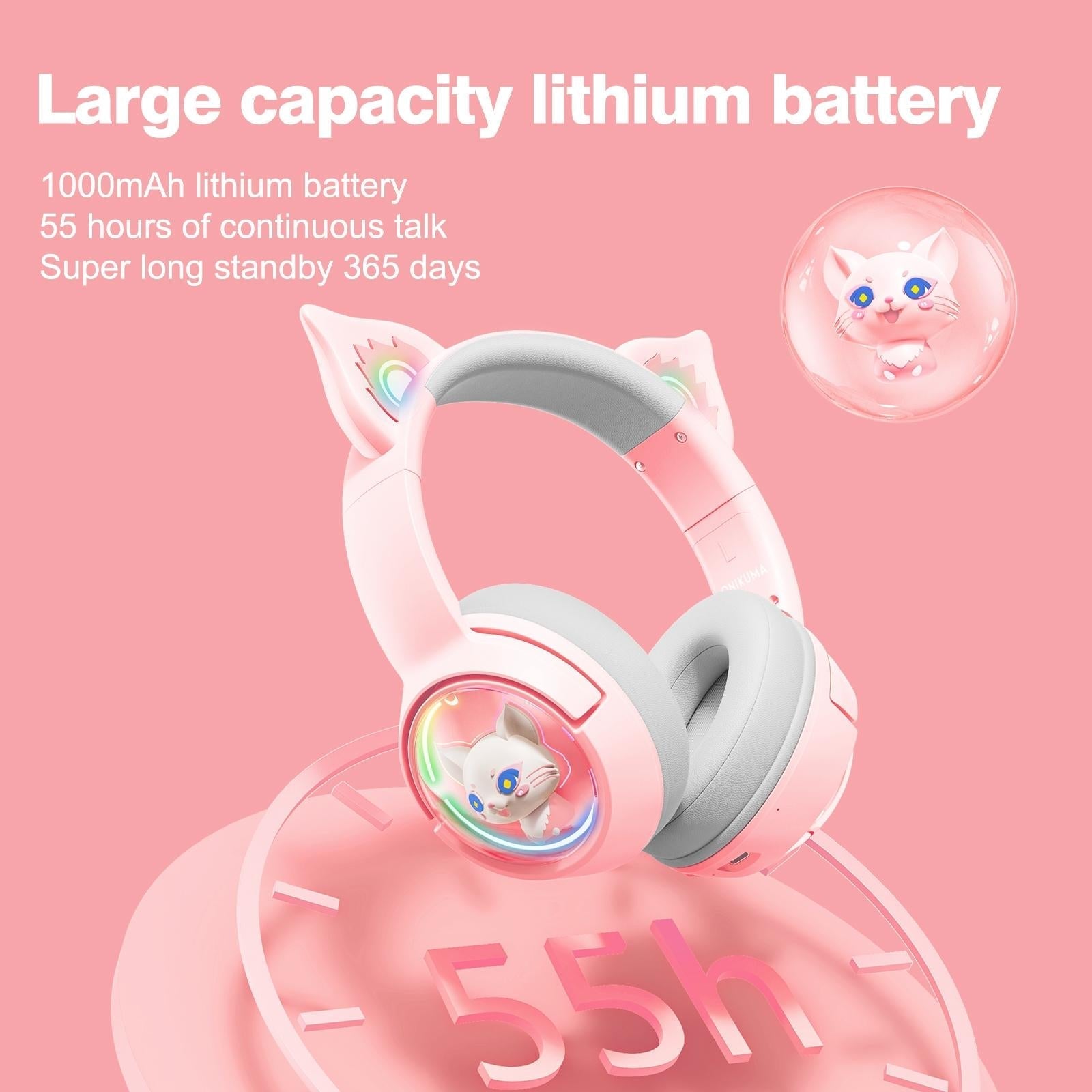 Wireless Cat Ear Bluetooth Headset Usb-C - Pink