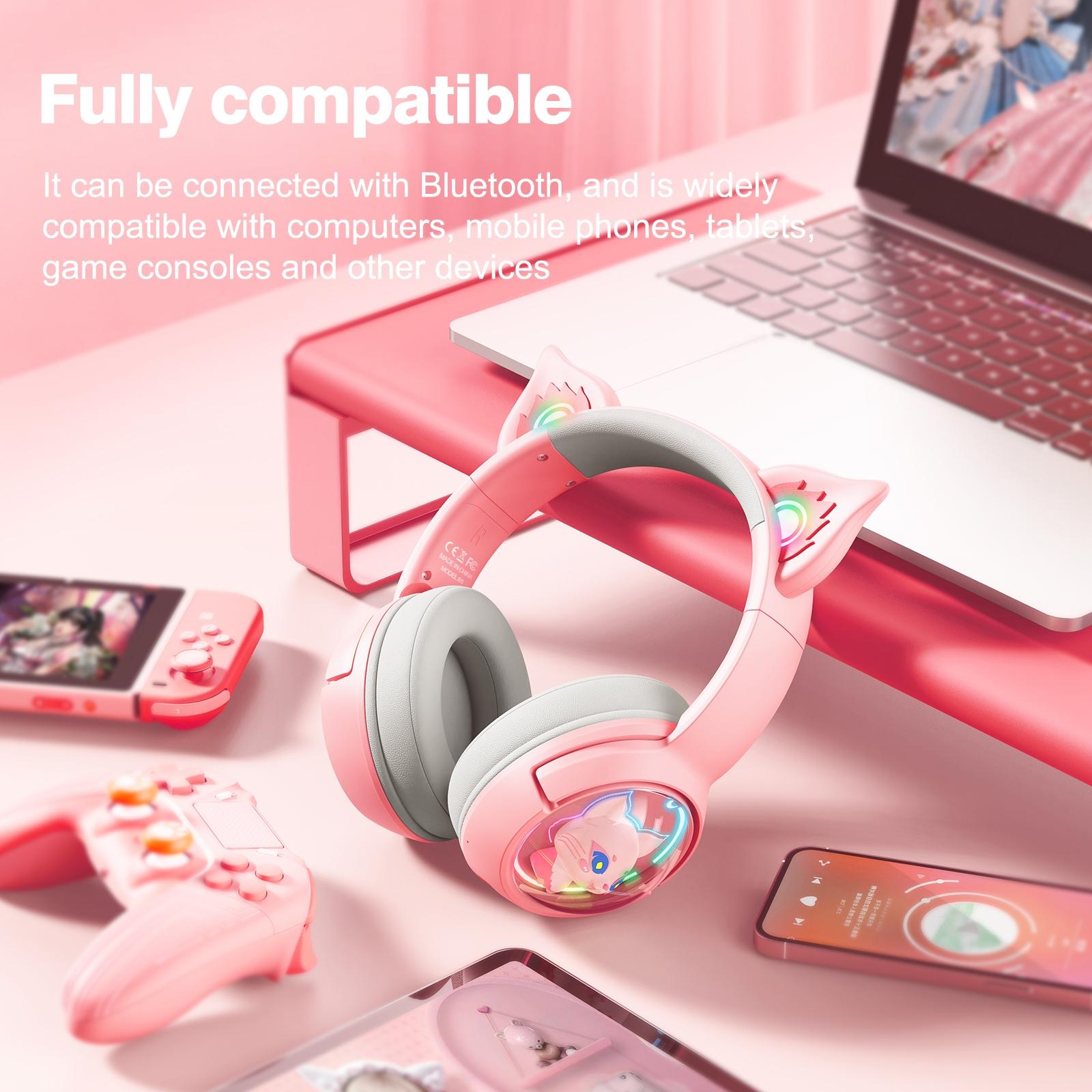 Wireless Cat Ear Bluetooth Headset Usb-C - Pink