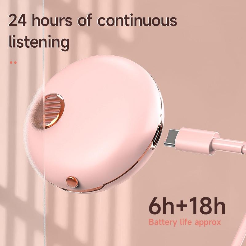 Wireless Hifi Stereo Earphones with Charging Case and Make-up Mirror - Pink