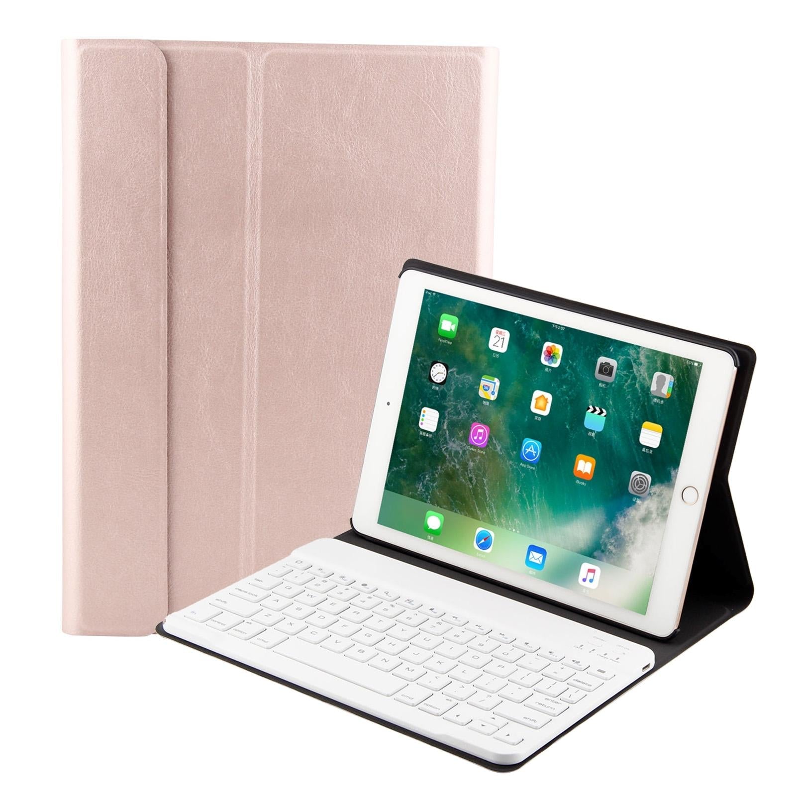 Bluetooth Keyboard & Leather Tablet Case For Ipad Air / Pro 9.7 - Three-Gear Angle Adjustment Magnetic Sleep Function - Abs Brushed Texture - Pink
