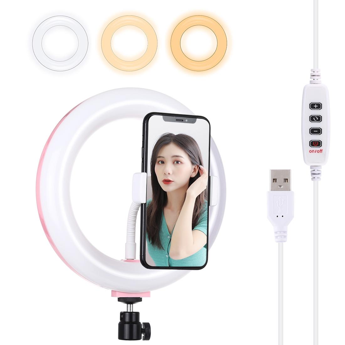 20cm Usb Dual Colour Led Ring Light with Phone Clamp - Pink