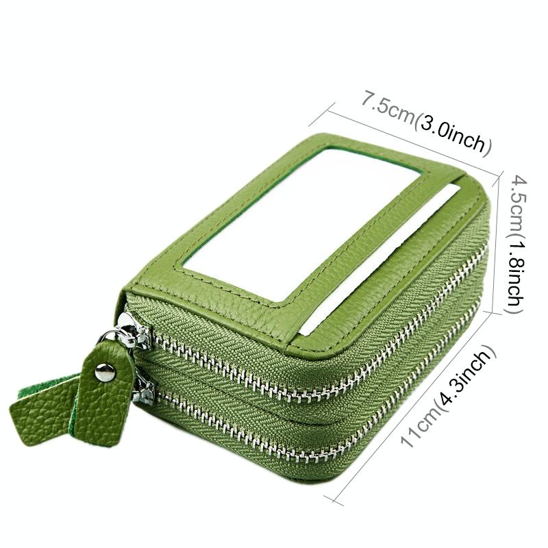 11-slot Rfid Blocking Leather Card Holder Wallet with Coin Pocket - Green