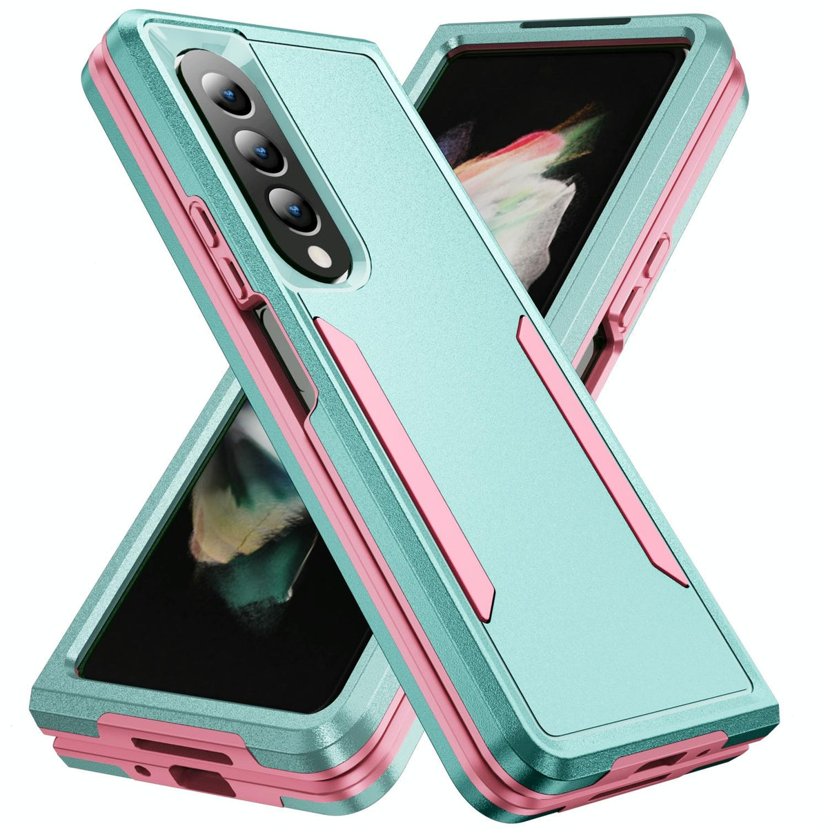 For Samsung Galaxy Z Fold4 5G Shockproof Pc Tpu Case - Green + Pink