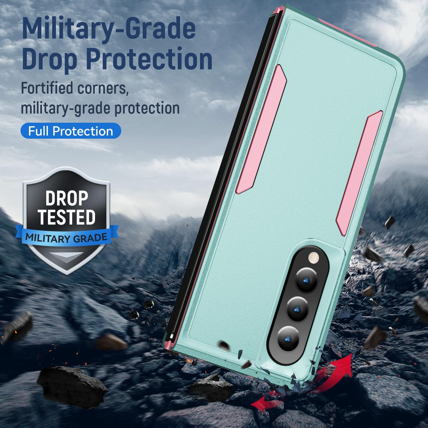 For Samsung Galaxy Z Fold4 5G Shockproof Pc Tpu Case - Green + Pink