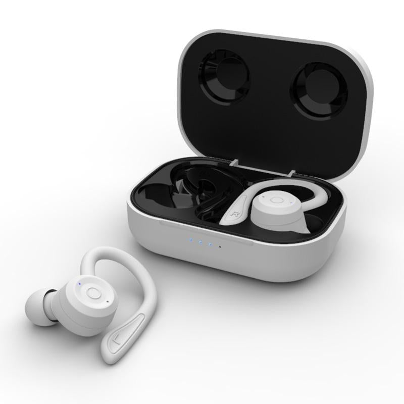 Waterproof T20 Tws Bluetooth Earphones with Charging Box and Noise-cancelling Hooks - White