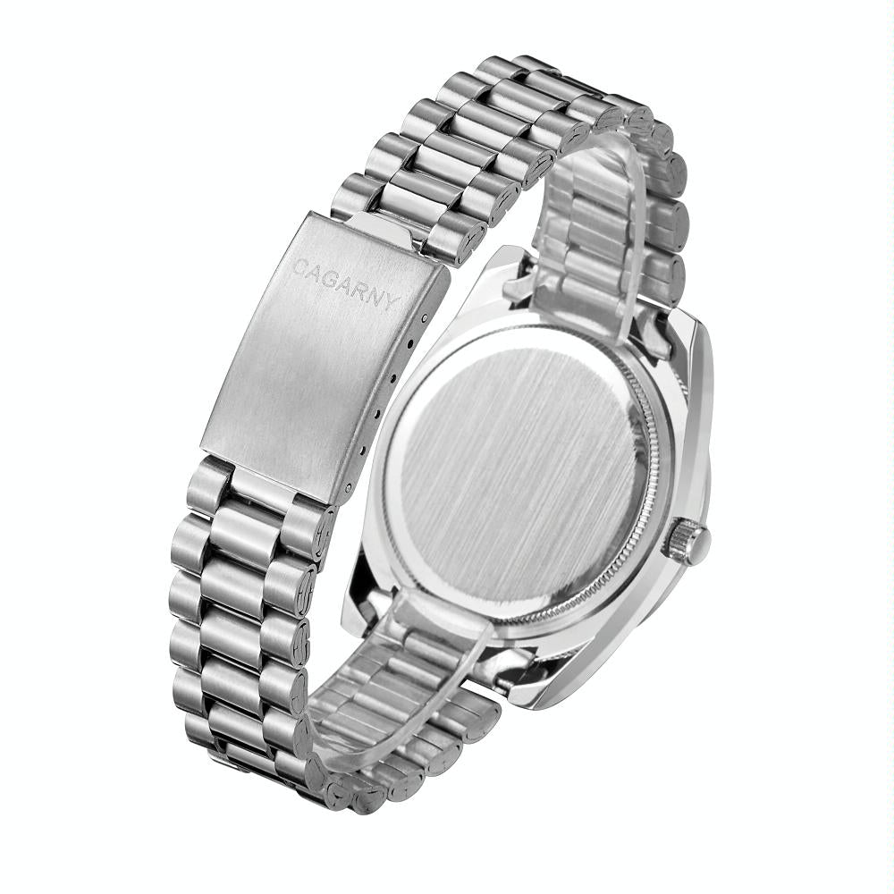 Men Quartz Watch With Diamond-Encrusted Roman Numeral Dial