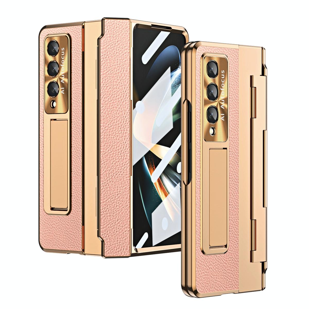 For Samsung Galaxy z Fold4 5G Full Coverage Phone Case with Hinge - Integrated Design - Gold + Black