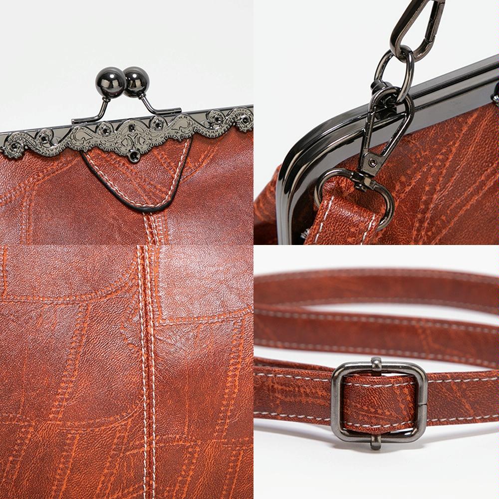 Adjustable Leather Crossbody Bag With Vintage Buckle