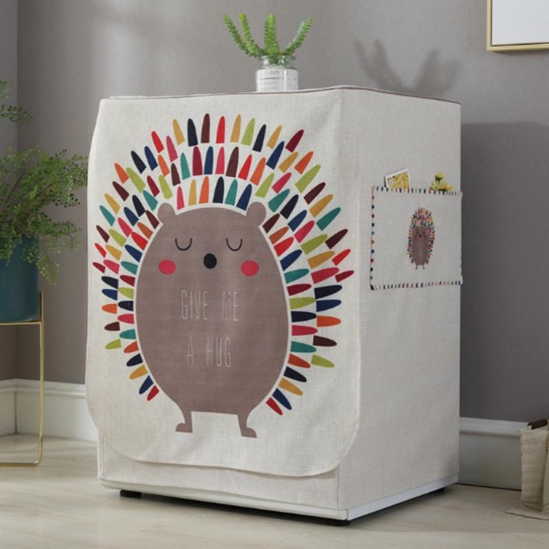 Cartoon Cotton Linen Drum Roller Washing Machine Dust Cover - 83x60x60cm Size - Love Rabbit
