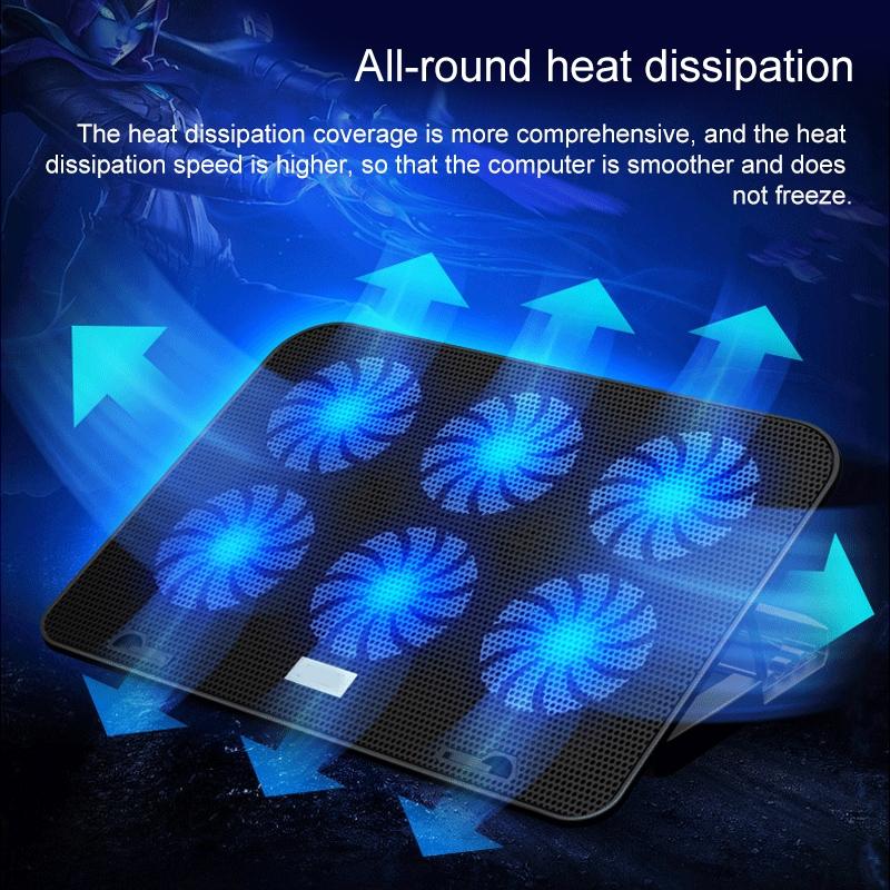 Silent Six-fan Cooling Holder for Notebook Computers - Black