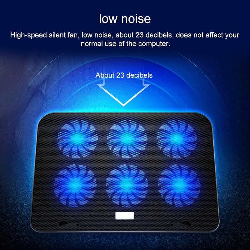 Silent Six-fan Cooling Holder for Notebook Computers - Black