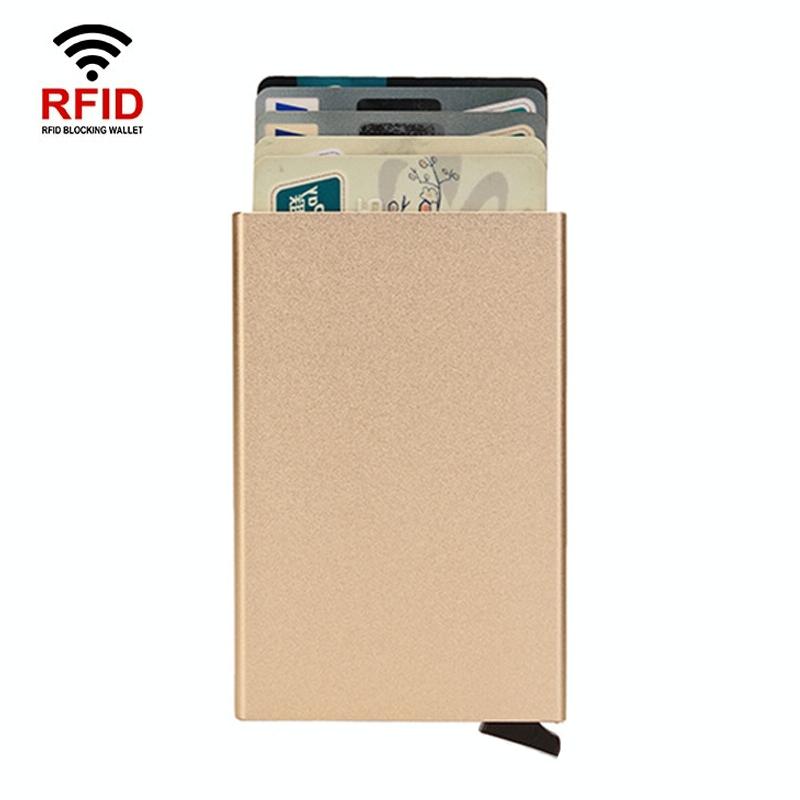 Metal Rfid Card Holder Wallet - Compact Design - Rose Gold