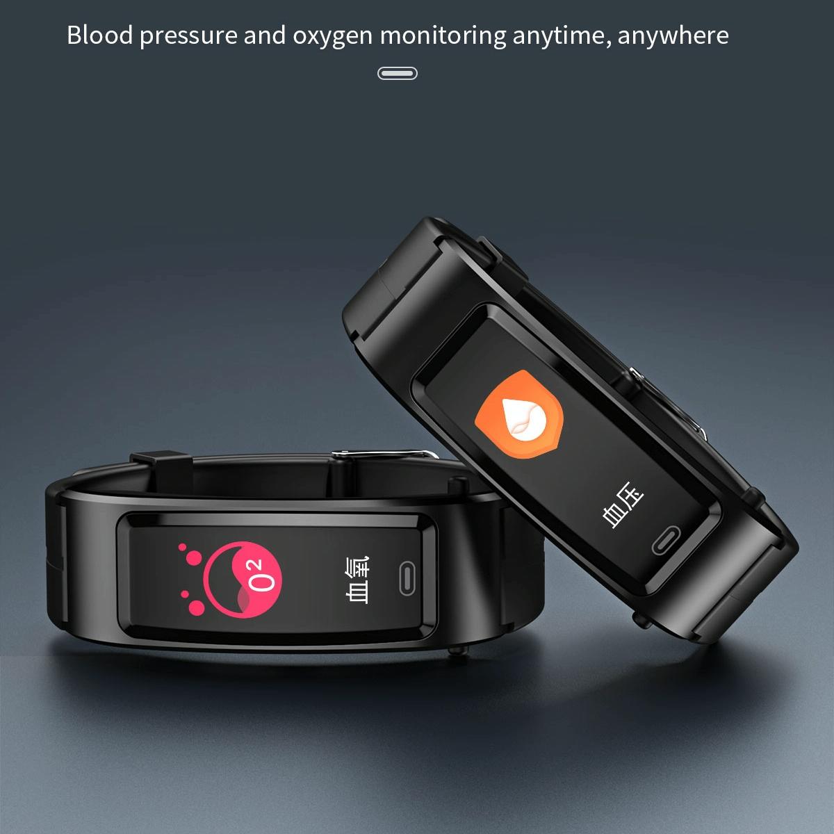Bluetooth Sleep Heart Monitor Bracelet - B7 - Silver + Black Silicone Strap