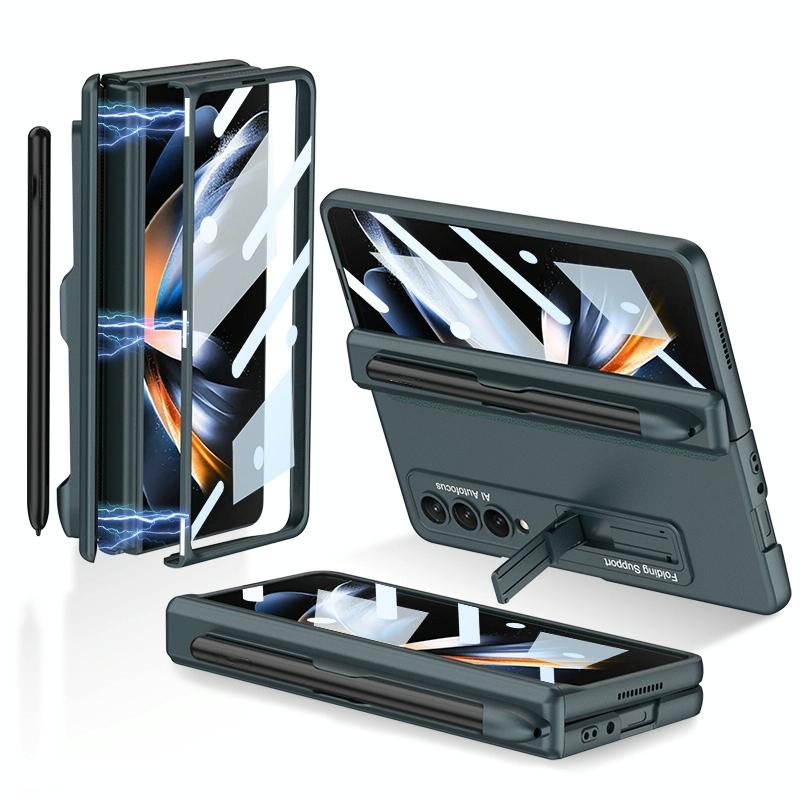 For Samsung Galaxy Z Fold4 5G Foldable Magnetic Flip Case With Holder &amp; Pen Slot - Gkk - Green