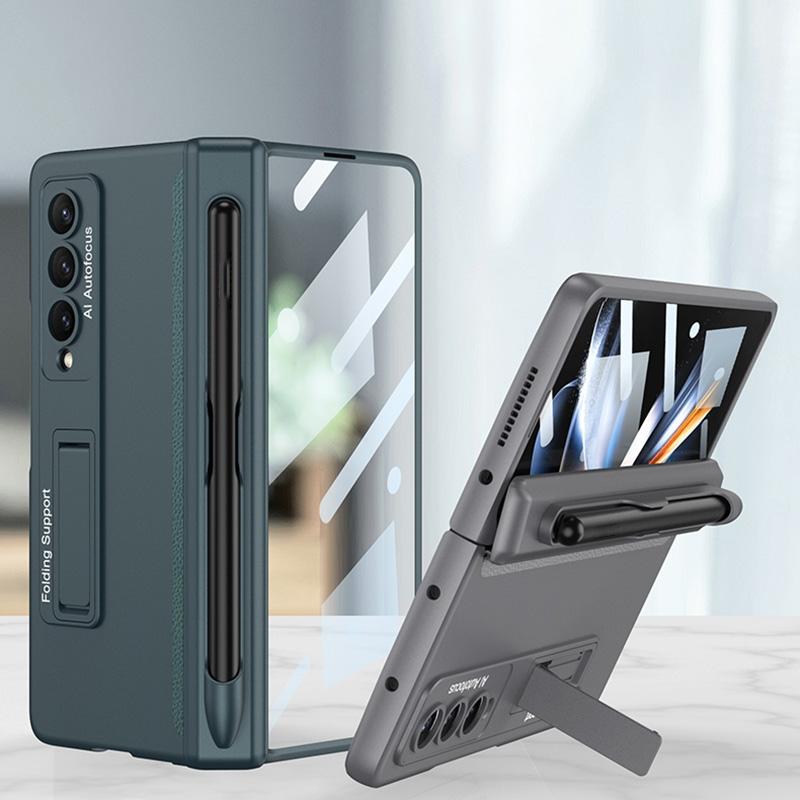 For Samsung Galaxy Z Fold4 5G Foldable Magnetic Flip Case With Holder & Pen Slot - Gkk - Green