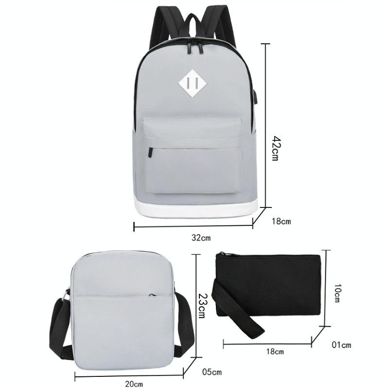 Versatile Student Backpack with Usb Port - College Style - Leaf Black