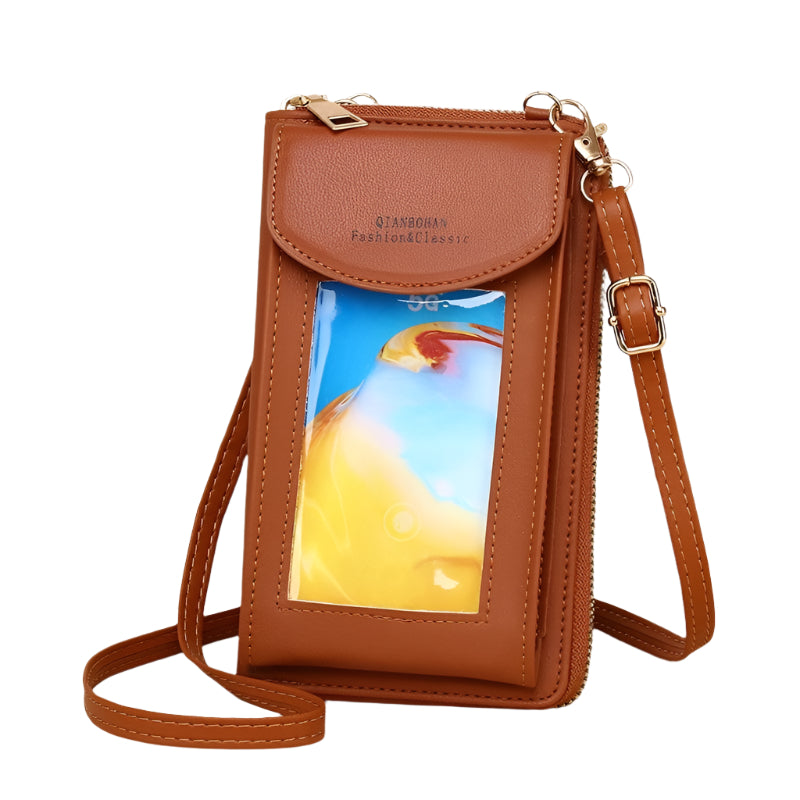 Women Touch Screen Shoulder Bag For Mobile Phones - Brown
