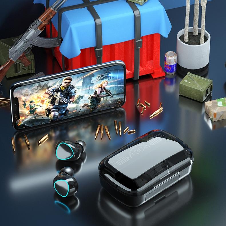 Wireless Bluetooth 5.0 Earphones with Digital Display and Charging Box - Green