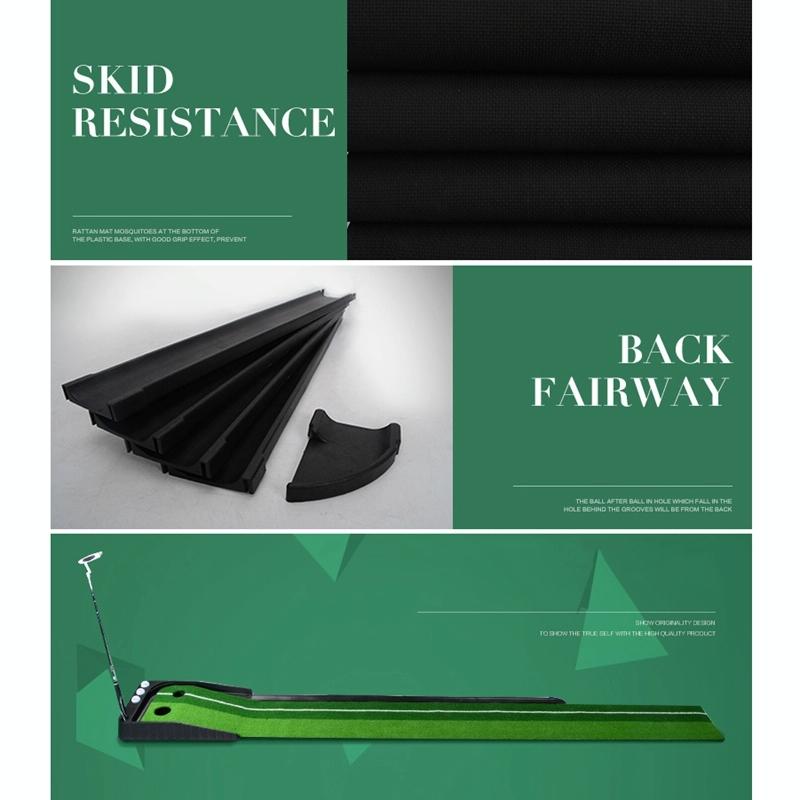 2.5m Golf Mini Putting Mat with Push Rod Trainer - Fairway Green