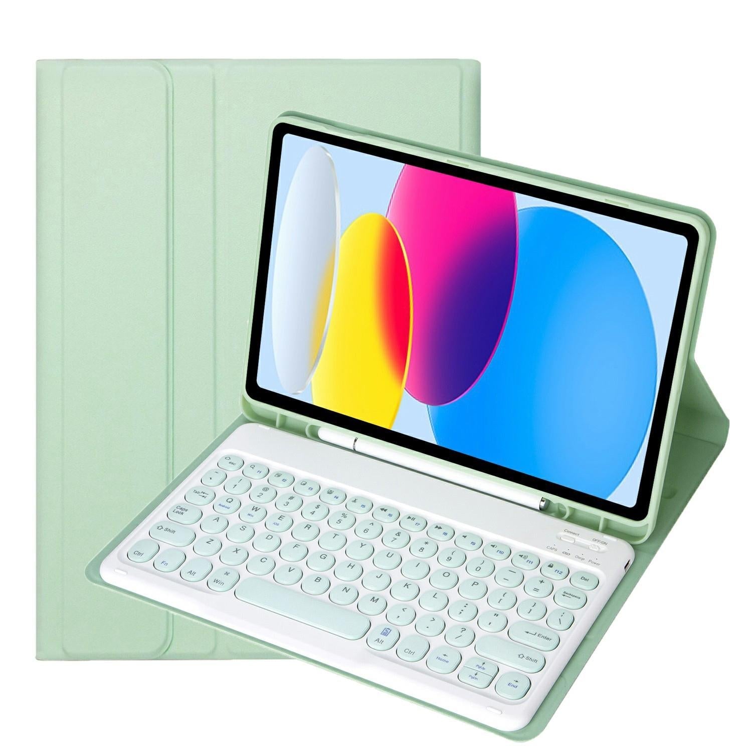 2022 Ipad 10.9 Bluetooth Keyboard Leather Case With Pen Slot - Lambskin Texture - Green