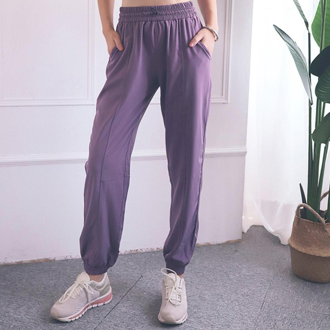 High Waist Drawstring Fitness Pants Black Size L - Water Moss Colour M